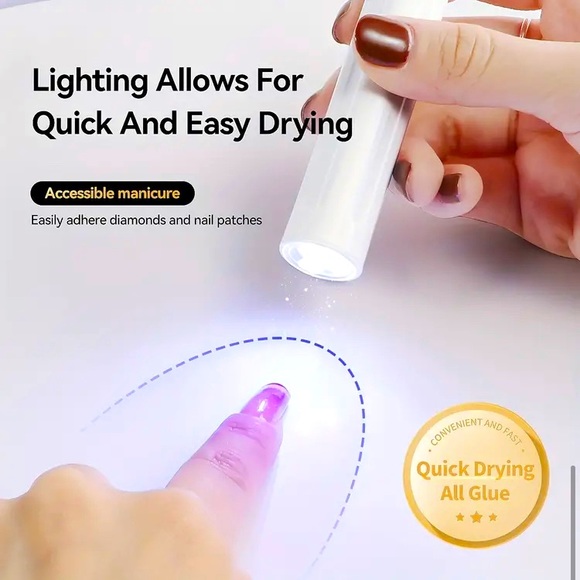 24pcs White French Tip Press On Nails/1pc Handheld Portable Led Nail Lamps Pen - Picture 14 of 15